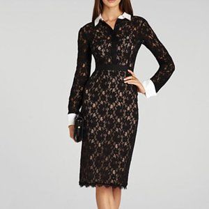 BCBG MAXAZRIA Olga Fitted Lace Sheath Dress. Size 8. Black.